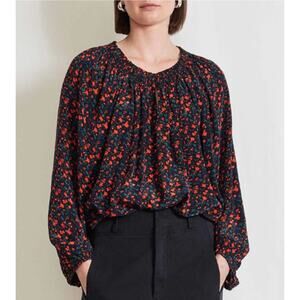 Apiece Apart Esparta Top Vibrant Floral Ditsy Black Red Shirred SZ S